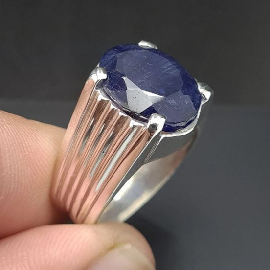 Buy Grade 2 Natural blue sapphire, silver ring, 12 carat