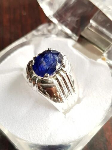 Buy natural blue sapphire in male silver ring