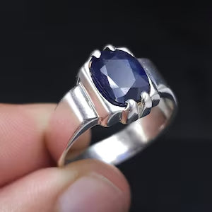 Carat Natural Blue Sapphire in Silver 925 Ring (Grade 1)