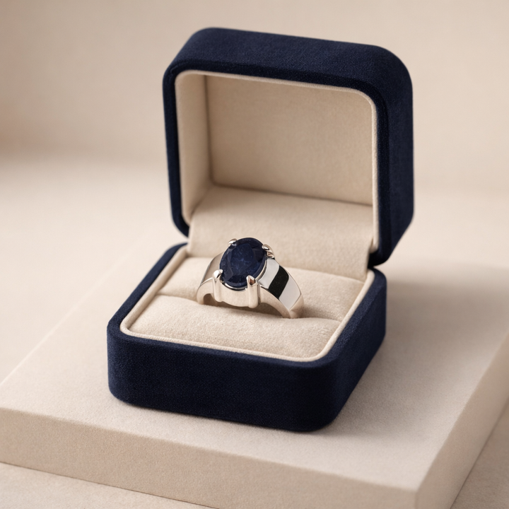 Natural Blue Sapphire male Ring – 9 Carats Grade: 3 | 925 Sterling Silver