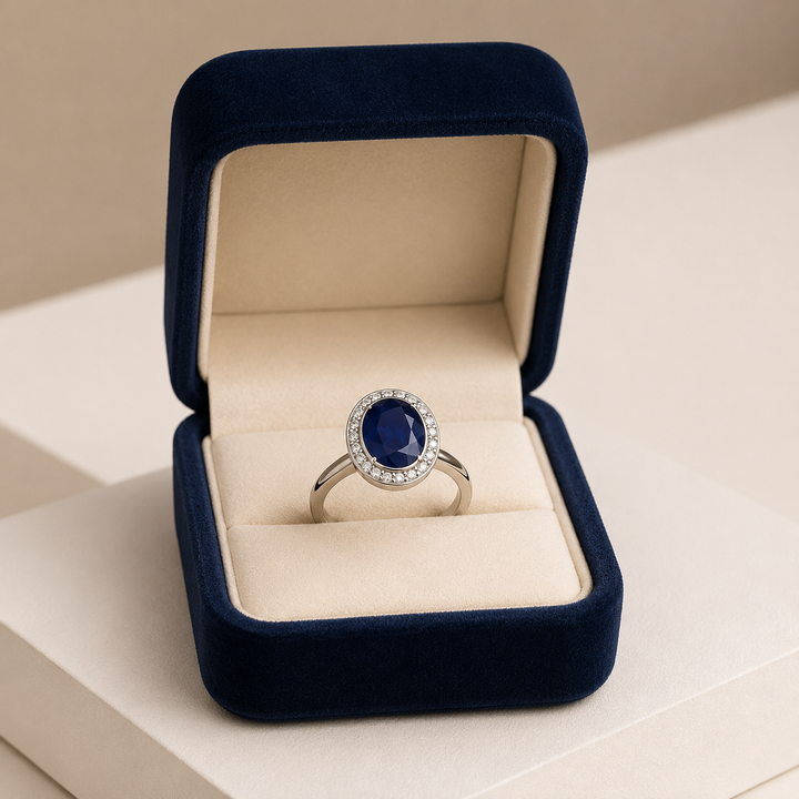 10-Carat Natural Blue Sapphire Women’s Ring | Kashmir Gemstone in Sterling Silver