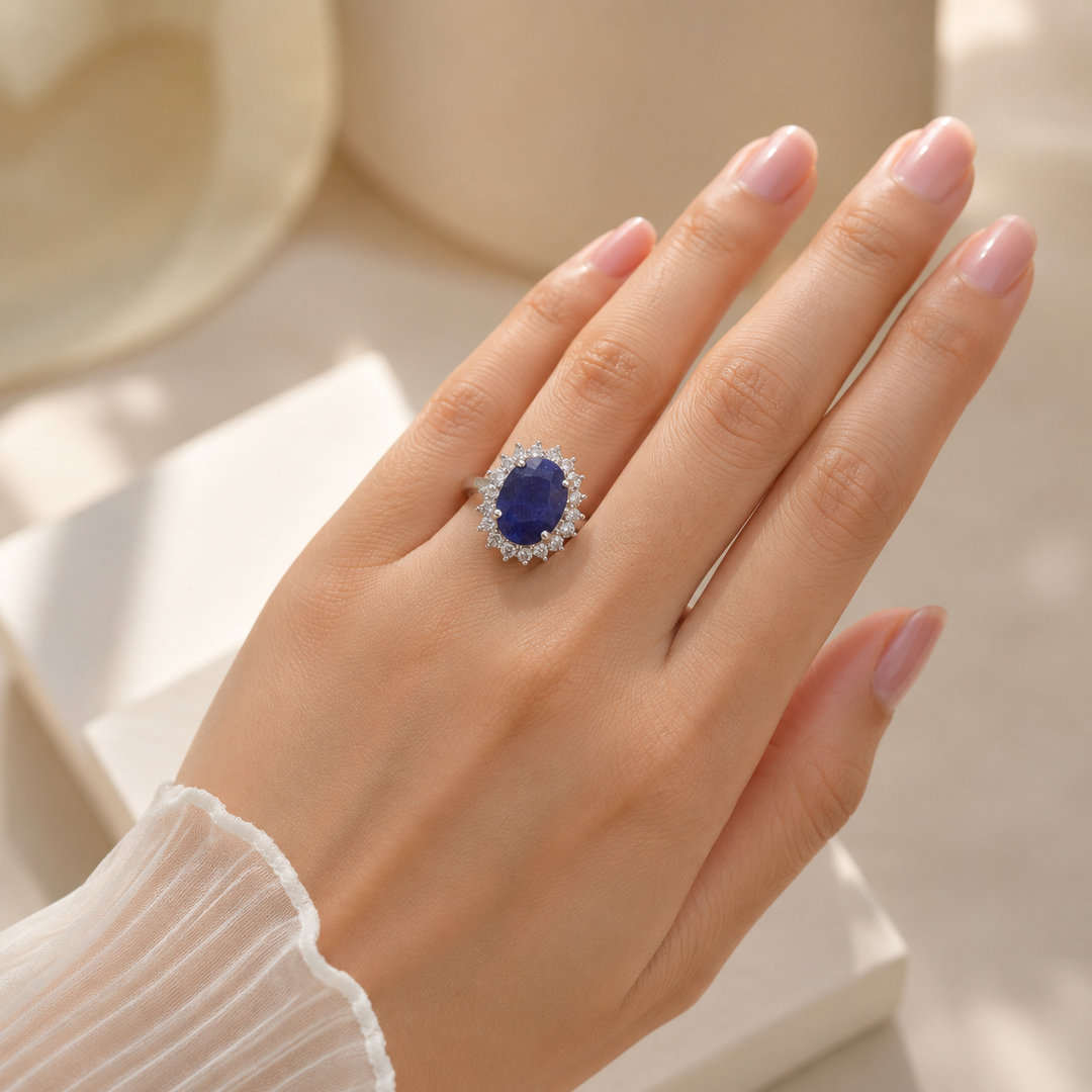 Buy  Blue Sapphire (Grade 1) (Pure 925 Silver)  (8.4 carats Female Ring)
