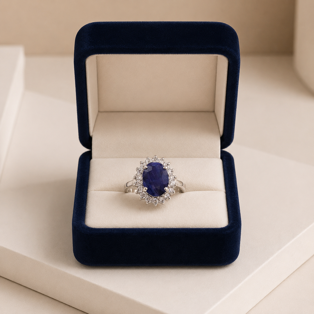 Buy  Blue Sapphire (Grade 1) (Pure 925 Silver)  (8.4 carats Female Ring)