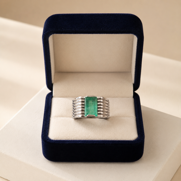 3-Carat Emerald Ring | Natural Green Gemstone in Handmade 925 Sterling Silver