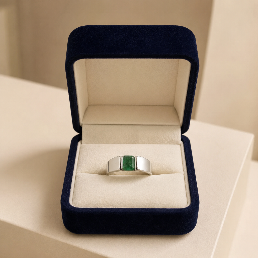 AstroGems Men's Dark Green Panjshir Emerald Ring – 3 Carats