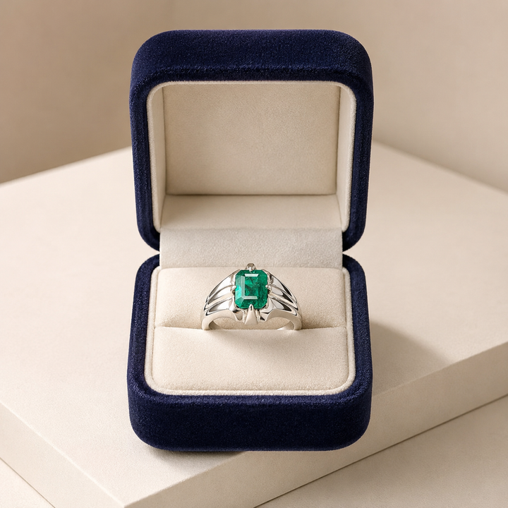 4-Carat Emerald Ring | Natural  Gemstone in Handmade 925 Sterling Silver