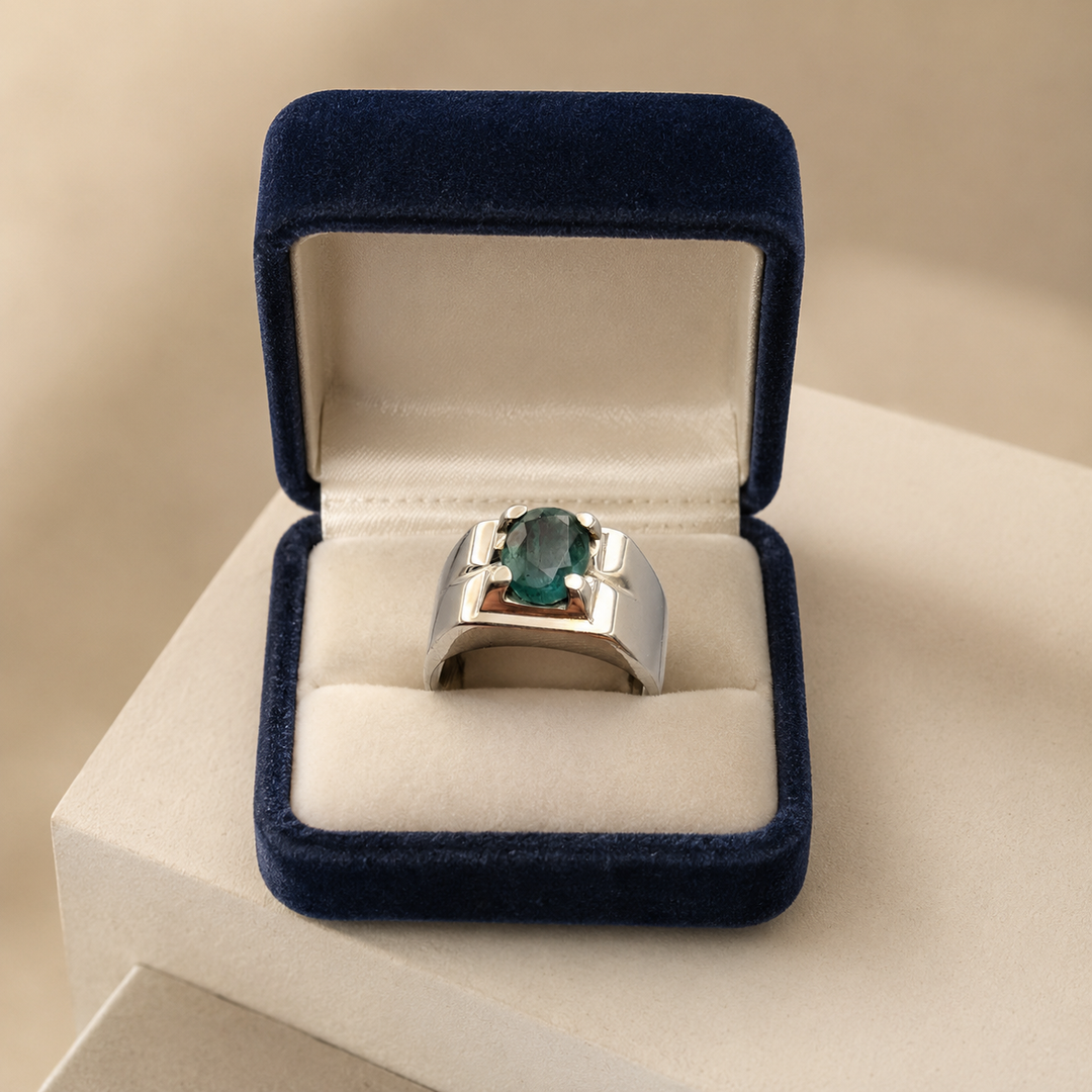 AstroGems Natural 5-Carat Zambian Emerald Ring - Sterling Silver