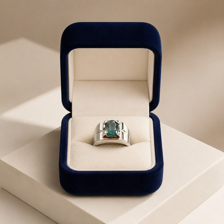 AstroGems Natural 5-Carat Zambian Emerald Ring - Sterling Silver