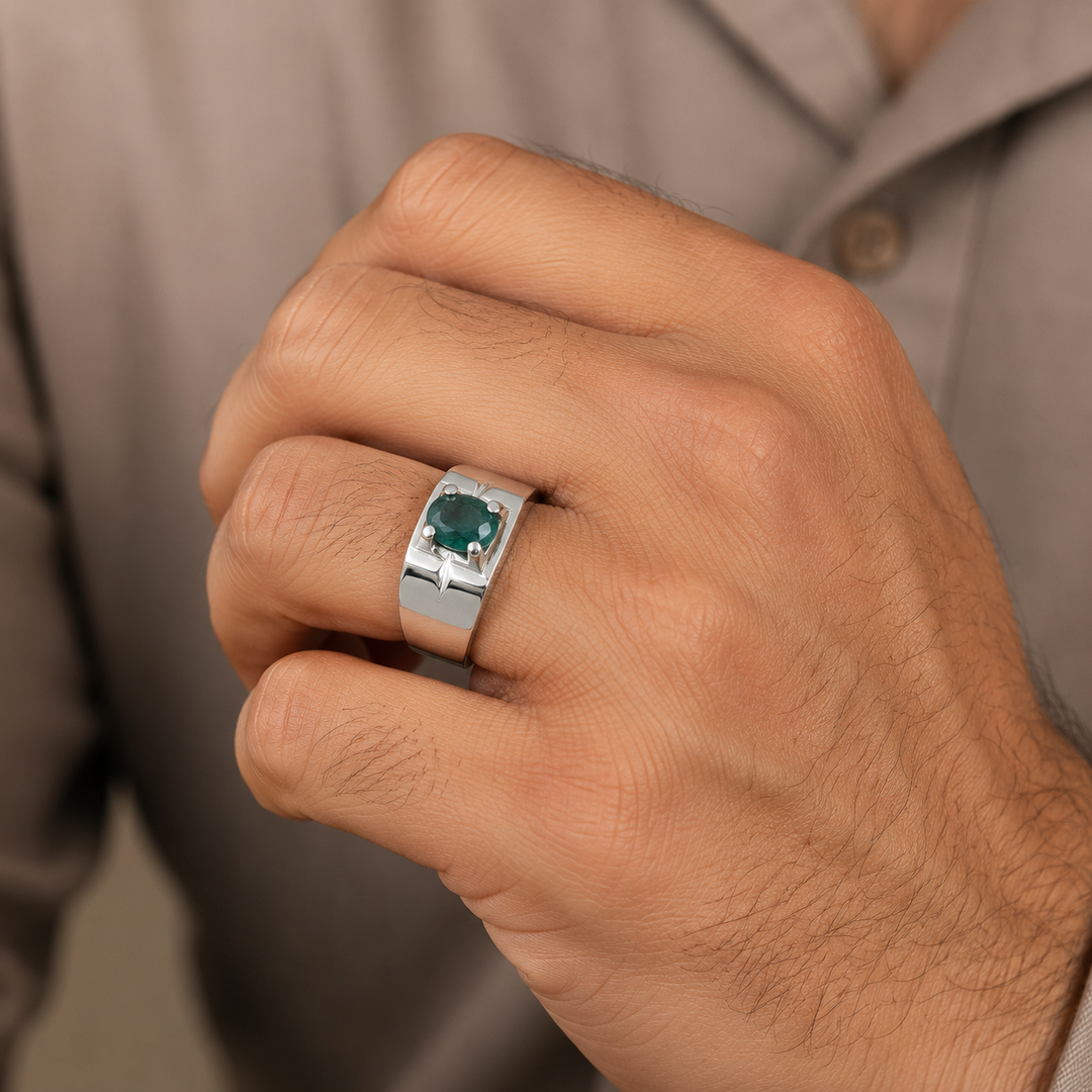 AstroGems Natural 5-Carat Zambian Emerald Ring - Sterling Silver