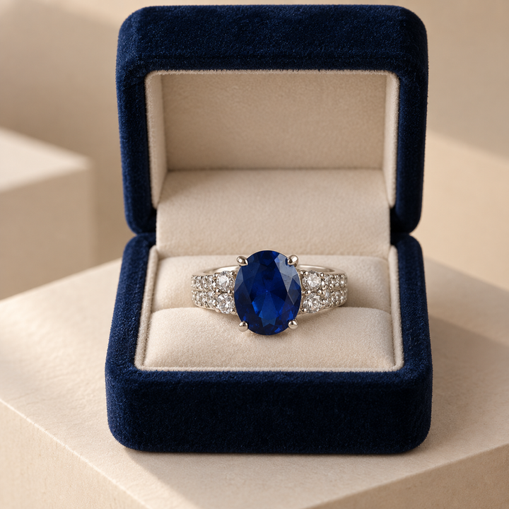 Natural Blue Sapphire 8 Carats (Grade 1) Silver Ring