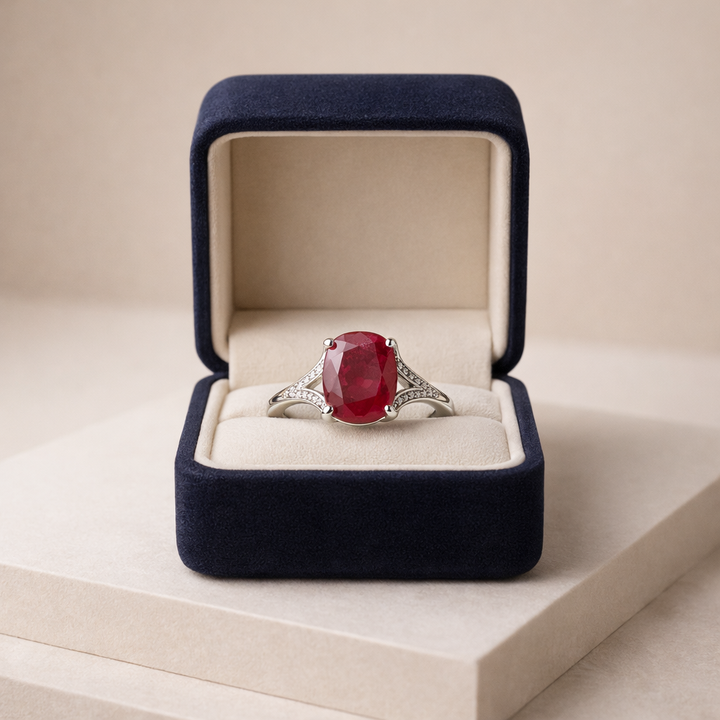 Natural Ruby 10 Carat Grade 1 (Masterpiece) in Silver Ring