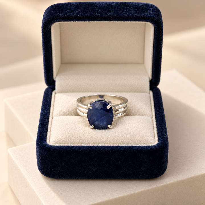 8 carats Natural Blue Sapphire (Grade 3) (Silver ring Unisex)