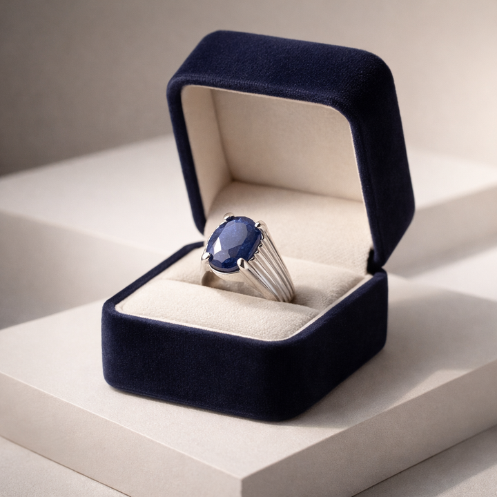 Buy Grade 2 Natural blue sapphire, silver ring, 12 carat