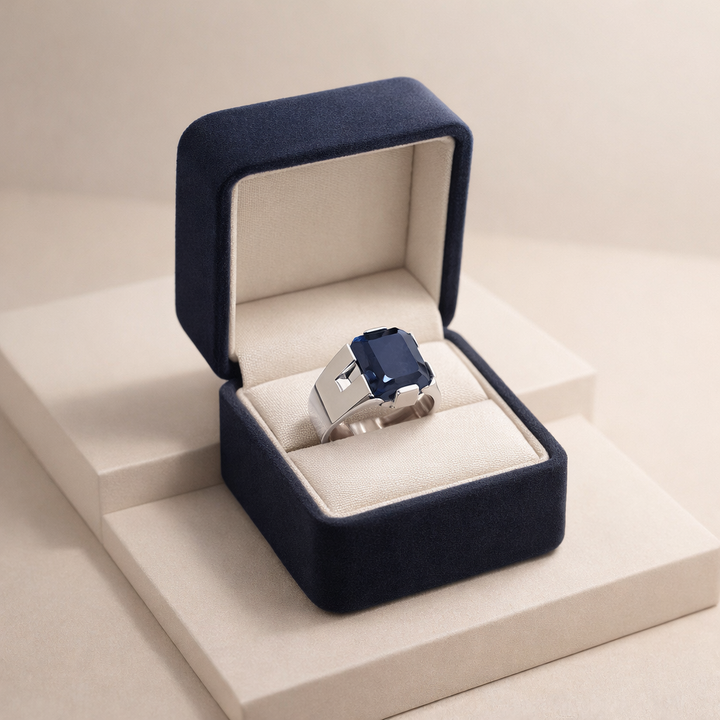 Natural Blue Sapphire male Ring – 11 Carats Grade: 3 | 925 Sterling Silver