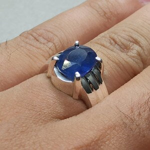 Kashmir Sapphire Silver Ring – 8 Carats Natural Blue Sapphire | Men’s Handmade Ring