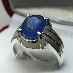 Kashmir Sapphire Silver Ring – 8 Carats Natural Blue Sapphire | Men’s Handmade Ring