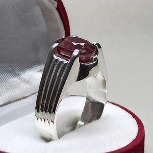 Handmade Ruby Ring for Men | Natural 10 Carat Grade 1  in Sterling Silver