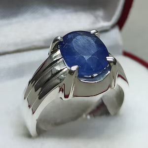 Kashmir Sapphire Silver Ring – 8 Carats Natural Blue Sapphire | Men’s Handmade Ring
