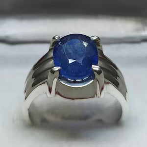 Kashmir Sapphire Silver Ring – 8 Carats Natural Blue Sapphire | Men’s Handmade Ring