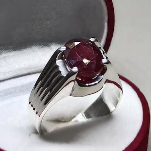 Handmade Ruby Ring for Men | Natural 10 Carat Grade 1  in Sterling Silver