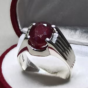 Handmade Ruby Ring for Men | Natural 10 Carat Grade 1  in Sterling Silver