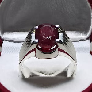 Handmade Ruby Ring for Men | Natural 10 Carat Grade 1  in Sterling Silver