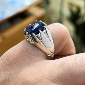 Natural Blue Sapphire male Ring – 9 Carats Grade: 3 | 925 Sterling Silver