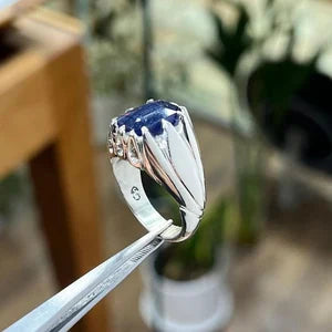 Natural Blue Sapphire male Ring – 9 Carats Grade: 3 | 925 Sterling Silver