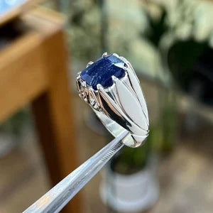 Natural Blue Sapphire male Ring – 9 Carats Grade: 3 | 925 Sterling Silver