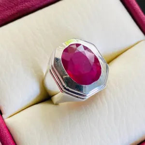 Natural  Ruby male Ring – 10.5 Carats | 925 Sterling Silver